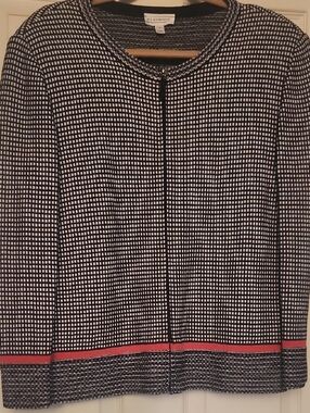 St. John Black & White Woven Jacket with Coral Hem